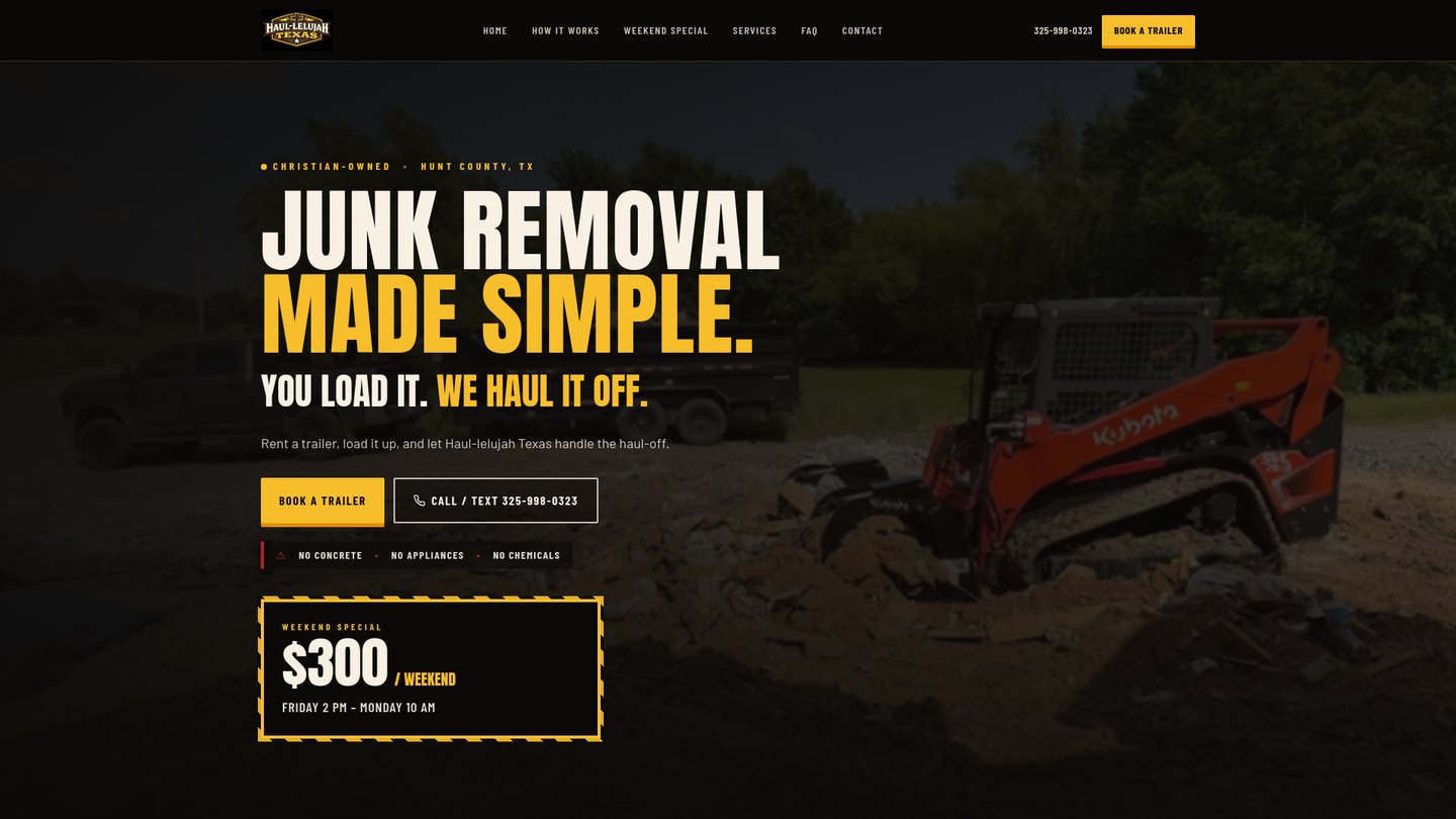 Haul-lelujah Texas website homepage built by JSH Marketing