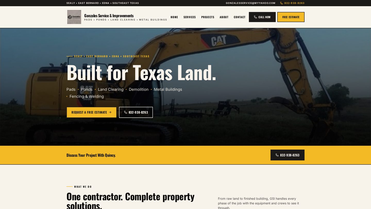 Gonzales Service & Improvements website homepage built by JSH Marketing
