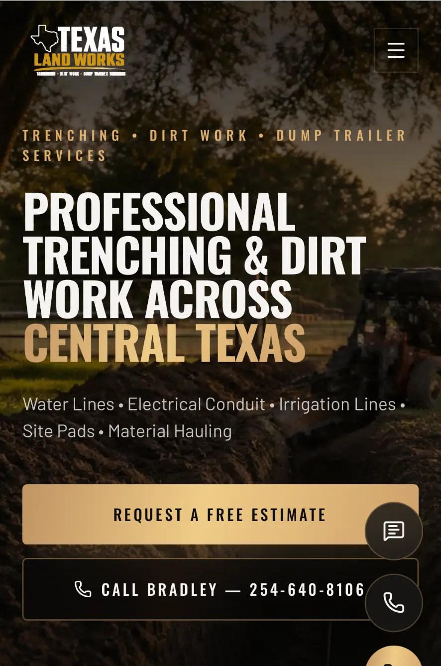 Texas Land Works website homepage built by JSH Marketing