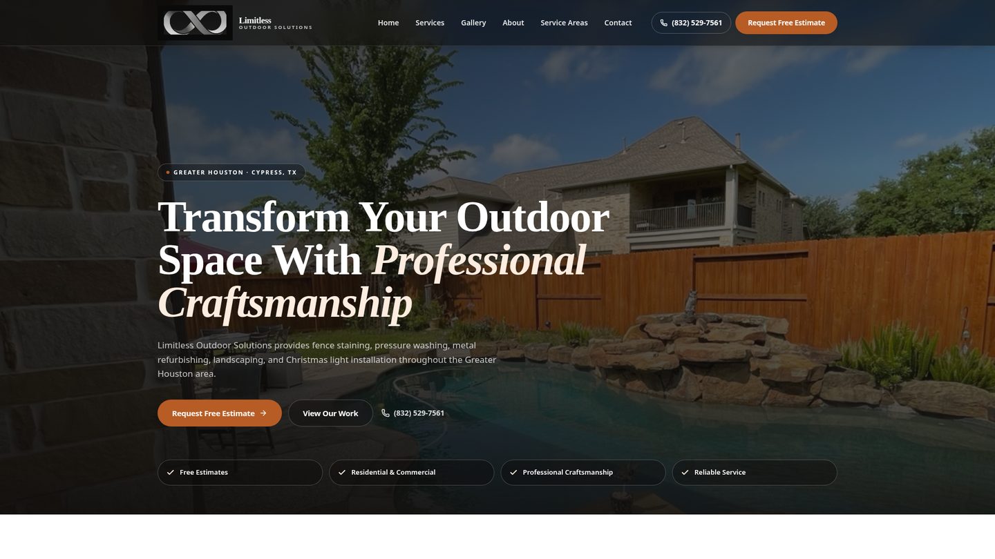 Limitless Outdoor Solutions website homepage built by JSH Marketing
